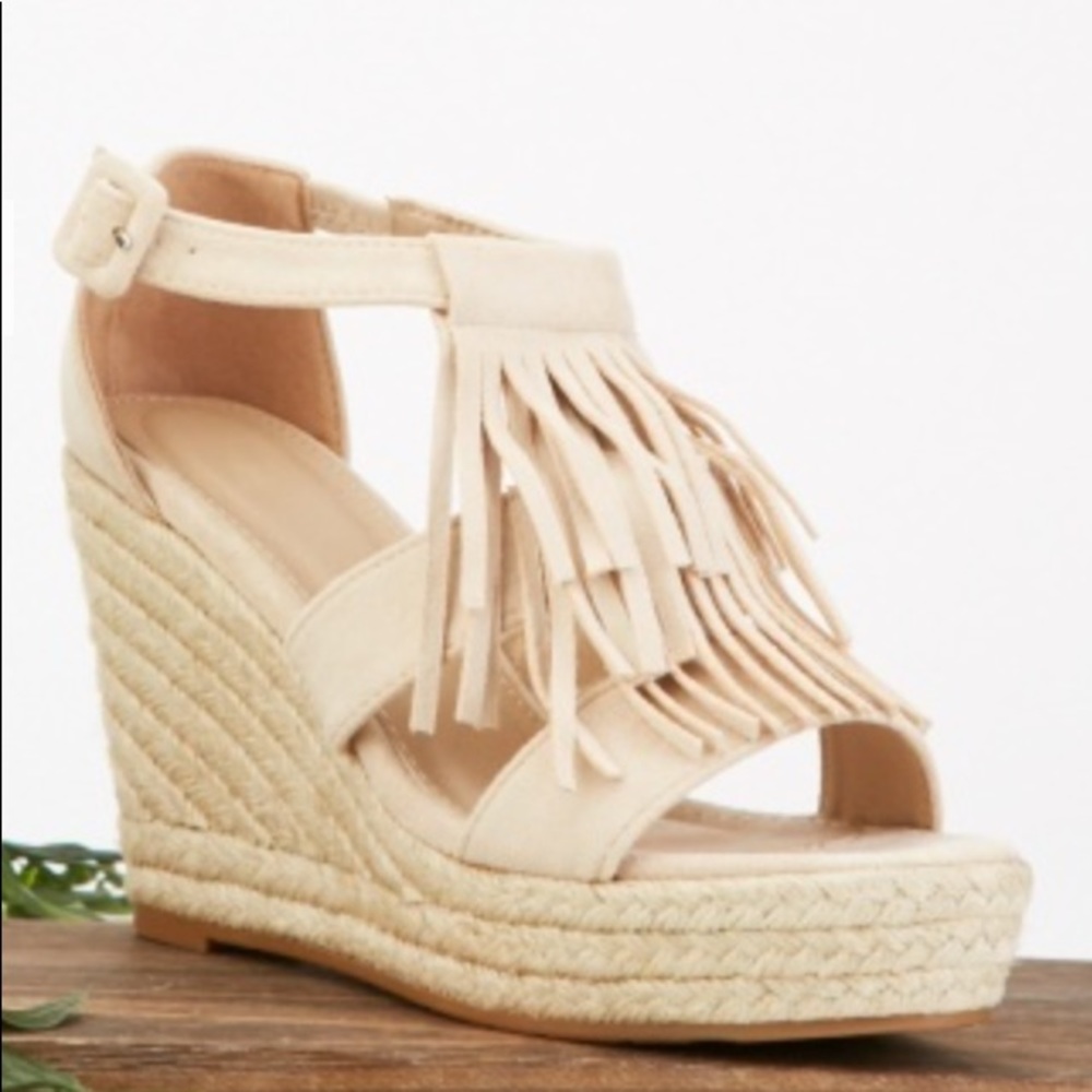 Zara Suede Espadrille Wedge Sandals Beige